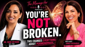 Photo of Aimee Rickabus sitting down with Dr. Mari Mitrani talking about Perimenopause
